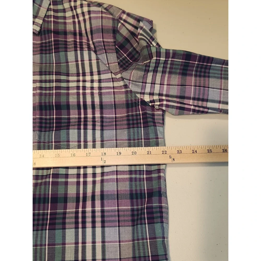 Banana Republic Mens Untucked Fit Plaid Button Down Shirt Purple Teal Large